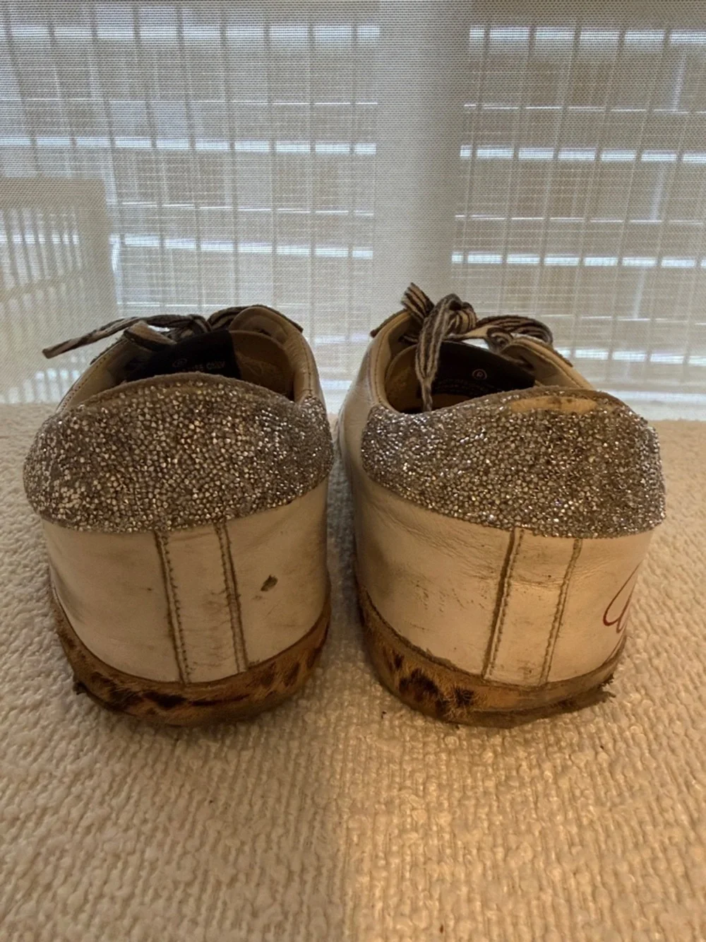 Golden Goose White Leather Sneakers with Red Star and Silver Heel - Picture 3 of 7